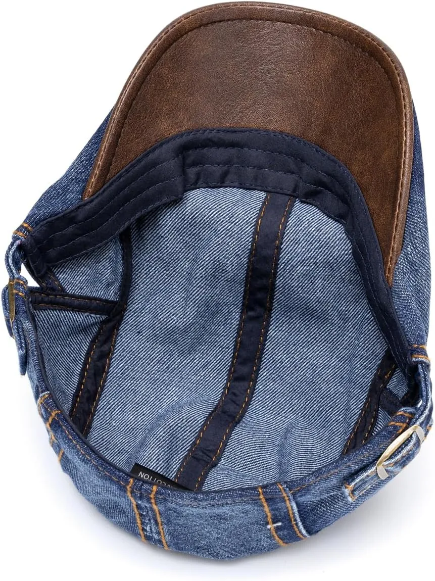 Quanhaigou Unisex Denim Newsboy Hats Flat Ivy Gatsby Cabbie Driving Berets Hat Cotton Dad Cap for Men Women