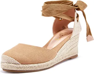 Ruanyu Womens Platform Espadrille Sandals Lace Up Closed Toe Summer Wedge Sandals