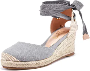 Ruanyu Womens Platform Espadrille Sandals Lace Up Closed Toe Summer Wedge Sandals