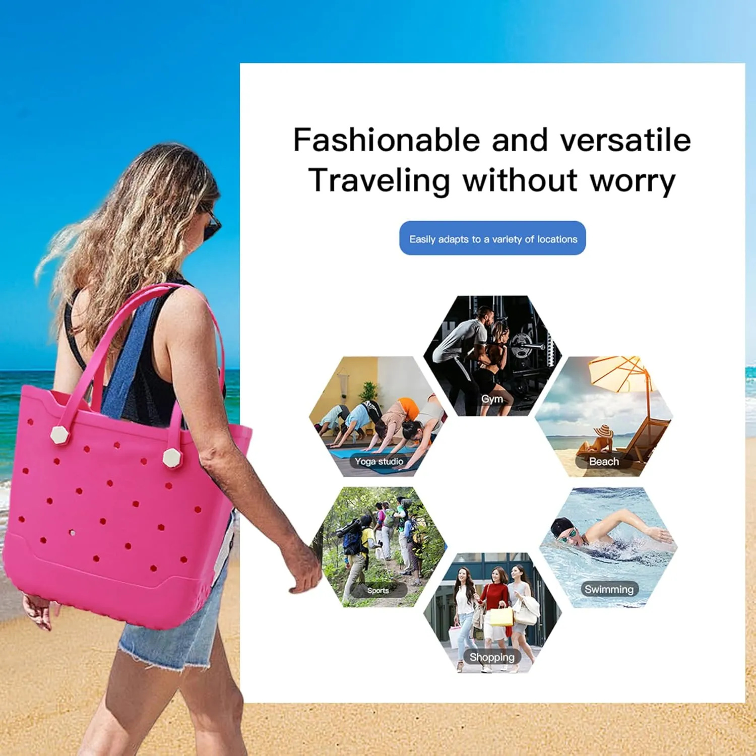 Rubber Beach Tote Bag for Men & Women, Waterproof Beach Bags EVA Travel Tote for Sports Outdoor Beach