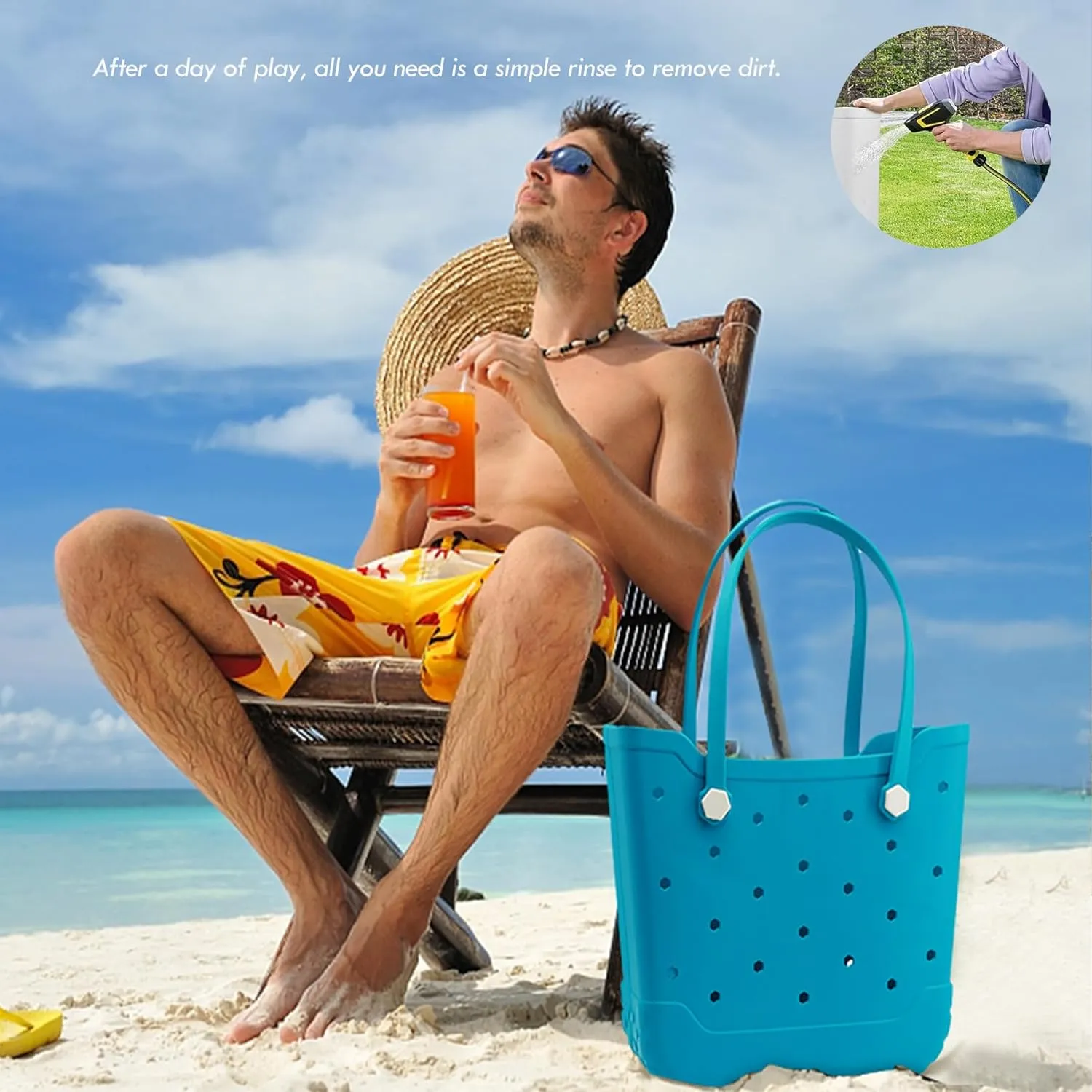 Rubber Beach Tote Bag for Men & Women, Waterproof Beach Bags EVA Travel Tote for Sports Outdoor Beach