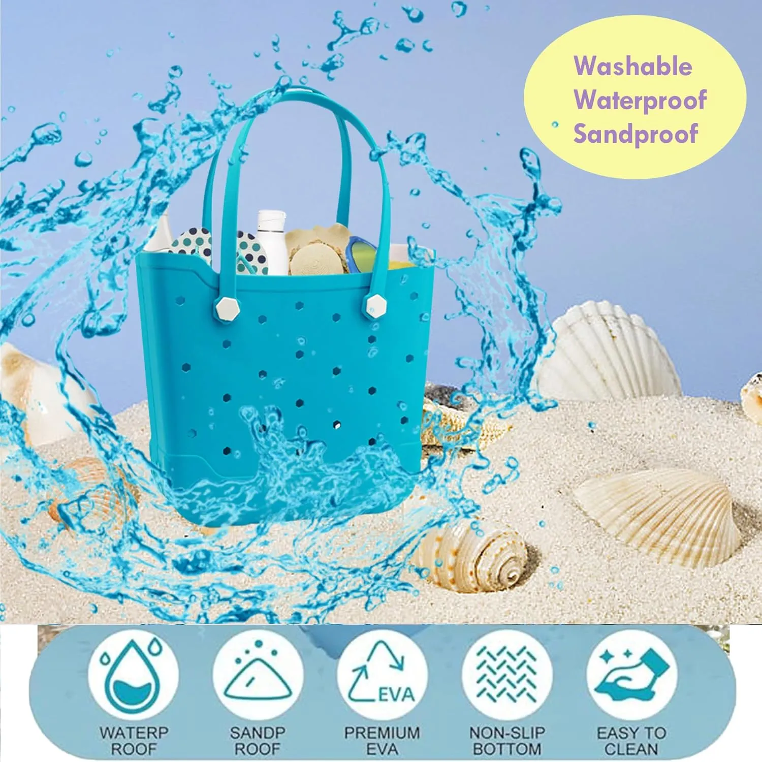 Rubber Beach Tote Bag for Men & Women, Waterproof Beach Bags EVA Travel Tote for Sports Outdoor Beach