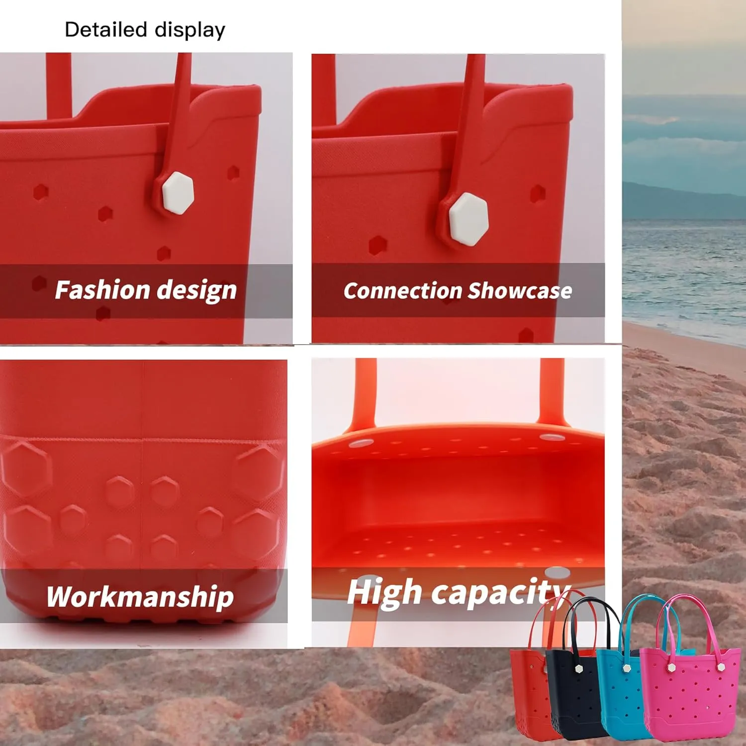 Rubber Beach Tote Bag for Men & Women, Waterproof Beach Bags EVA Travel Tote for Sports Outdoor Beach