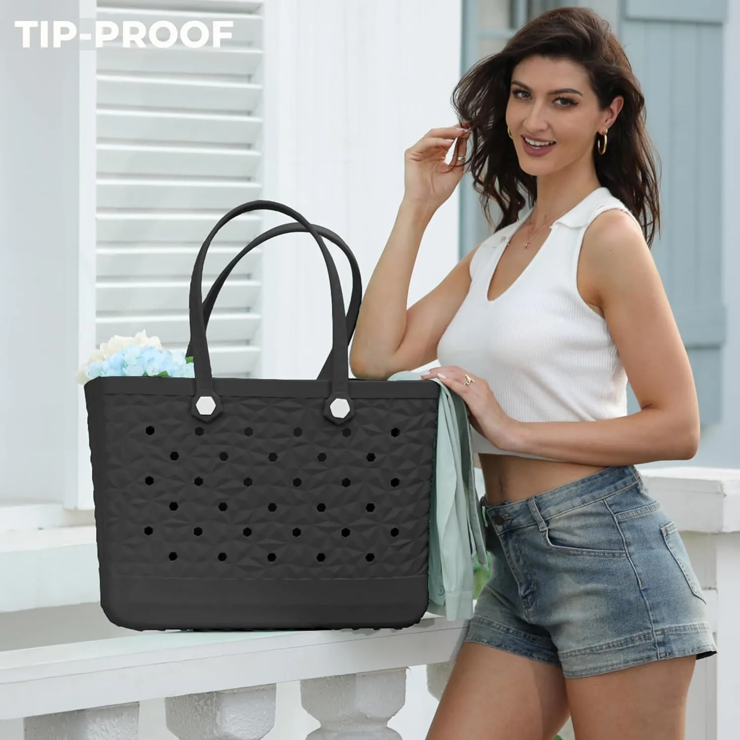 Rubber Beach Tote Bag Waterproof Tip-Proof Outdoor Tote Bag for the Beach Boat Pool Sports