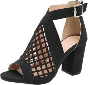 SACFOF Womens Chunky Heel Sandals Cut Out Peep Toe Zipper Block Heel Sandals Summer Beach Dressy Party High Heeled Sandals