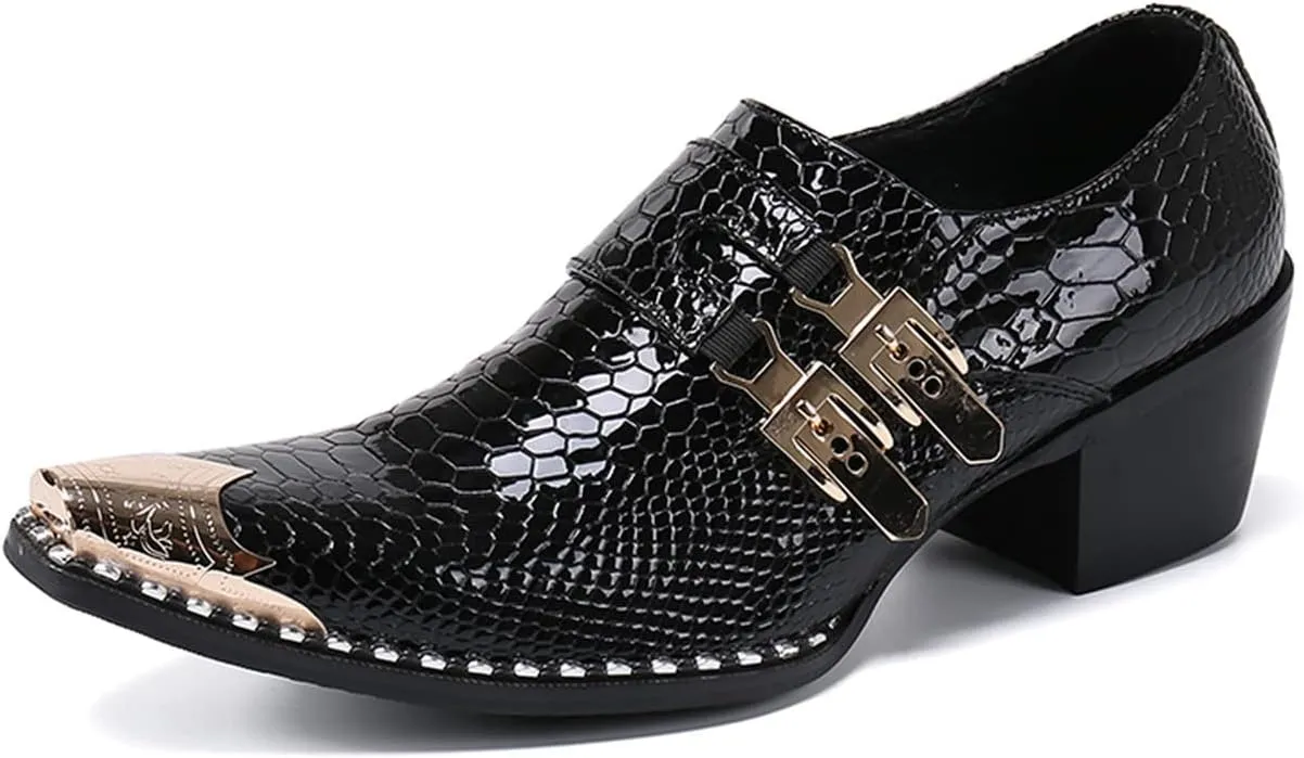 Santimon Mens Western Boots Leather Fashion Casual Metal Tip Slip on Dress Shoes