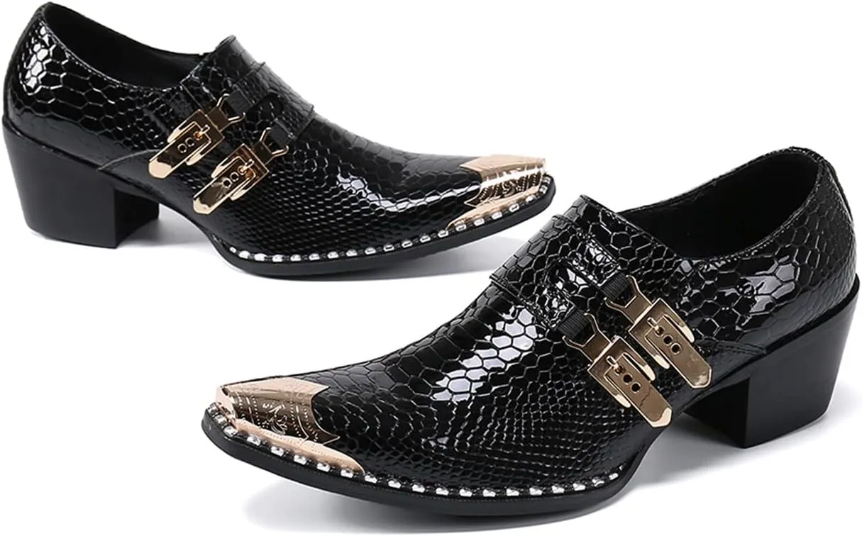 Santimon Mens Western Boots Leather Fashion Casual Metal Tip Slip on Dress Shoes