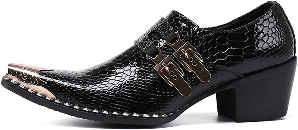 Santimon Mens Western Boots Leather Fashion Casual Metal Tip Slip on Dress Shoes