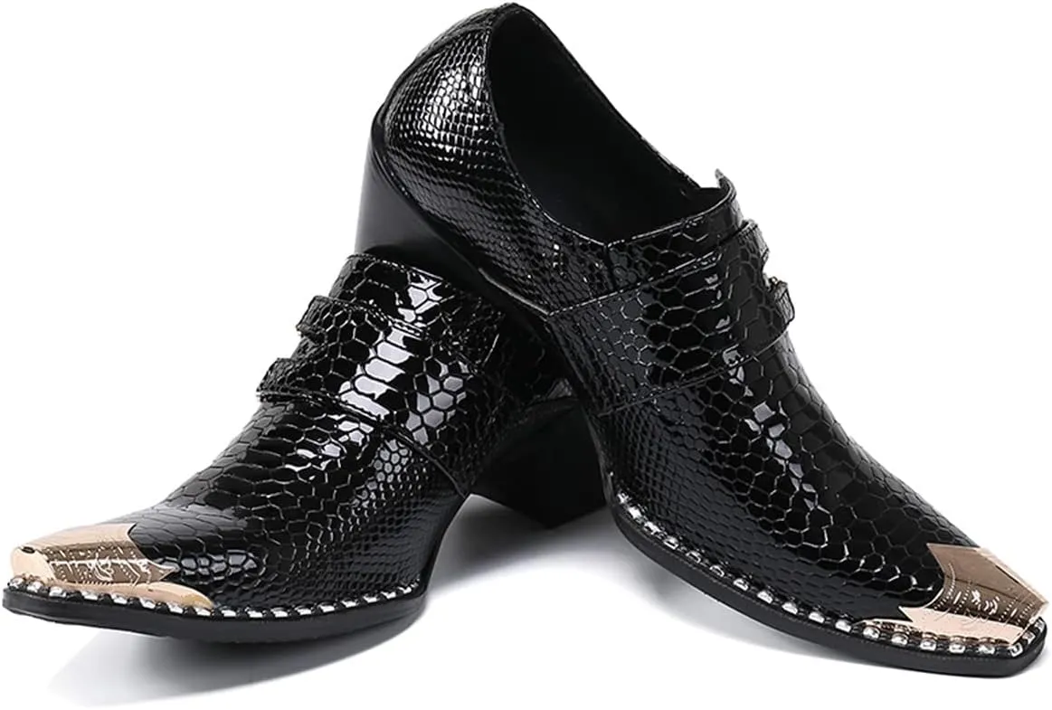 Santimon Mens Western Boots Leather Fashion Casual Metal Tip Slip on Dress Shoes