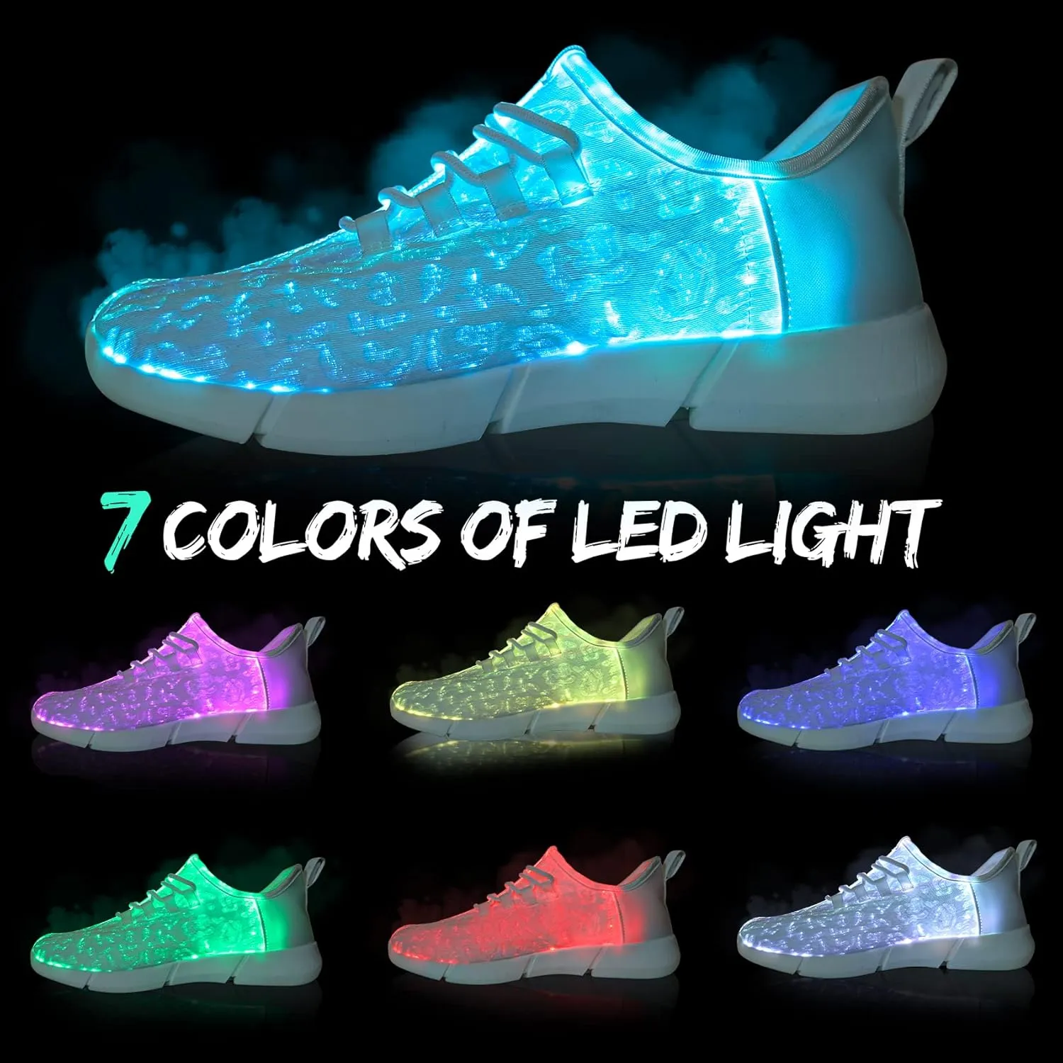 Shinmax Light Up Shoes, Fiber Optic LED Sneakers with USB Charging, Dancing Flashing Glowing Luminous Trainers for Festivals and Parties