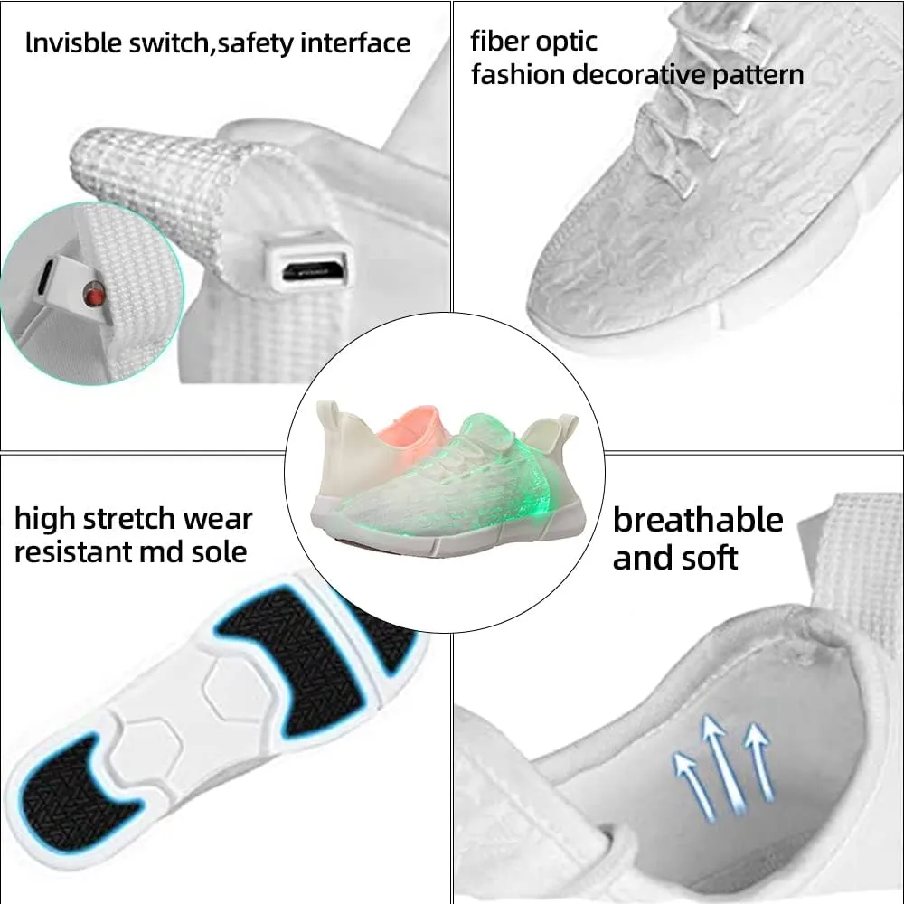 Shinmax Light Up Shoes, Fiber Optic LED Sneakers with USB Charging, Dancing Flashing Glowing Luminous Trainers for Festivals and Parties
