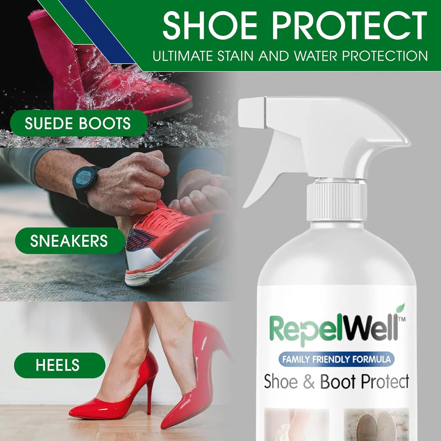 Shoe & Boot Stain & Water Repellent (24oz) Eco-Friendly, Pet-Safe Spray Keeps Fabric, Leather & Suede Clean & Dry