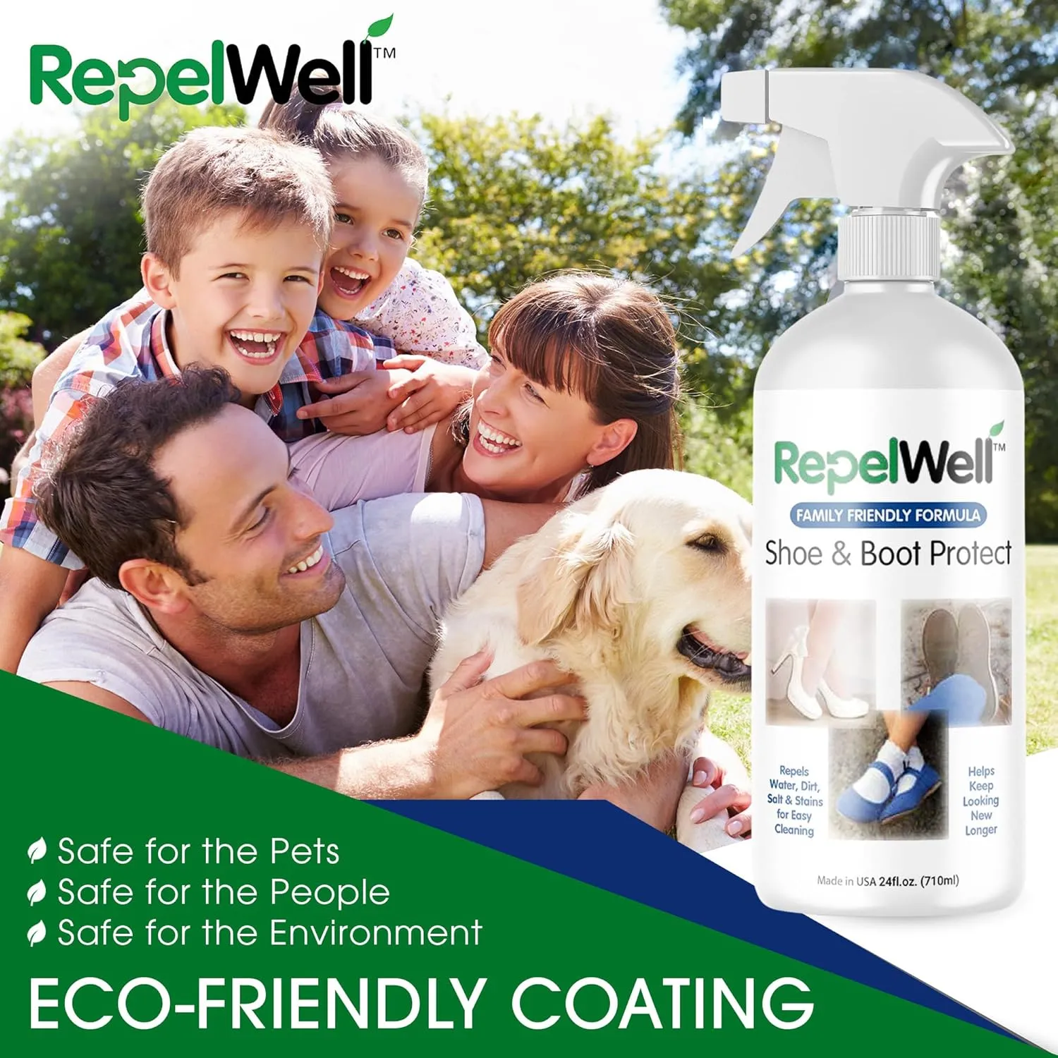 Shoe & Boot Stain & Water Repellent (24oz) Eco-Friendly, Pet-Safe Spray Keeps Fabric, Leather & Suede Clean & Dry