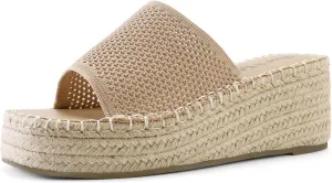 Shoe'N Tale Platform Espadrille Sandals for Women Wedges Slip On Mules Sandals Open Toe Slides Bohemia Beach Heels Sandals