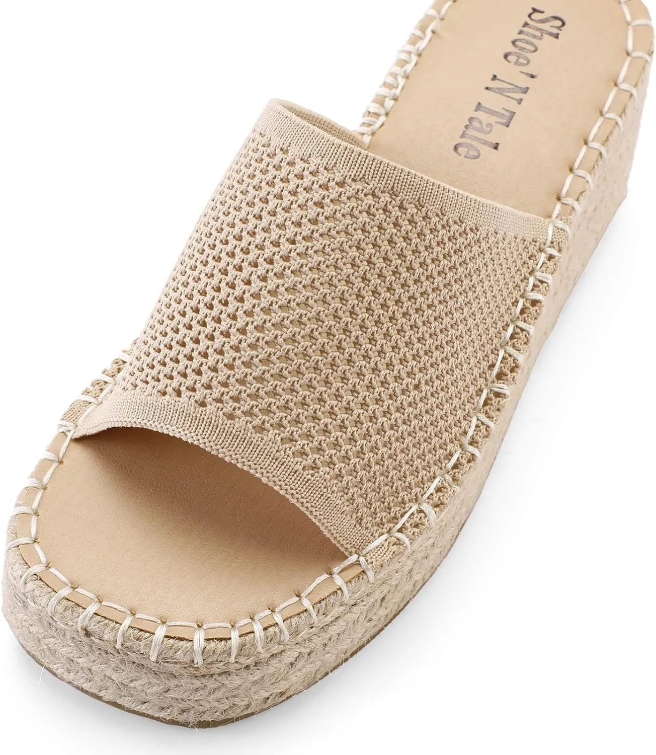 Shoe'N Tale Platform Espadrille Sandals for Women Wedges Slip On Mules Sandals Open Toe Slides Bohemia Beach Heels Sandals