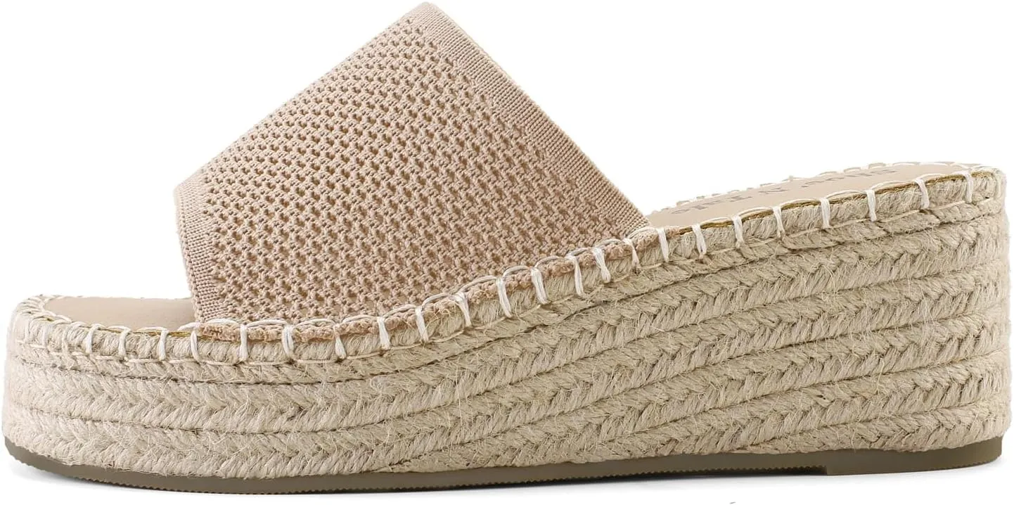 Shoe'N Tale Platform Espadrille Sandals for Women Wedges Slip On Mules Sandals Open Toe Slides Bohemia Beach Heels Sandals