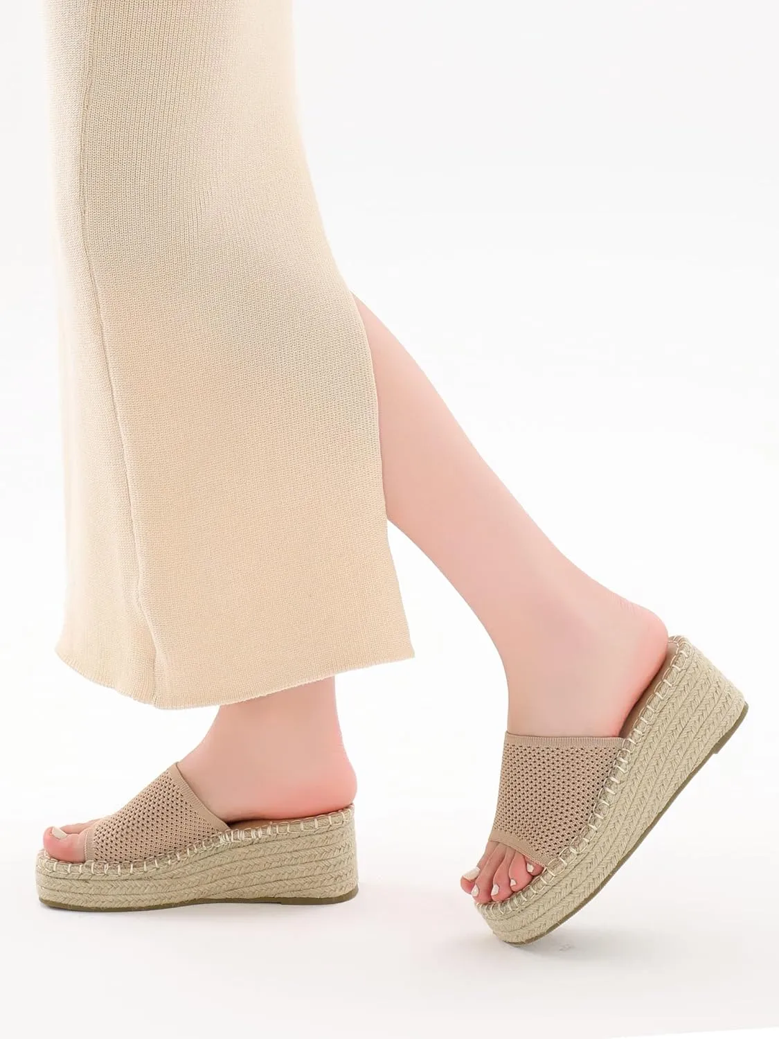 Shoe'N Tale Platform Espadrille Sandals for Women Wedges Slip On Mules Sandals Open Toe Slides Bohemia Beach Heels Sandals