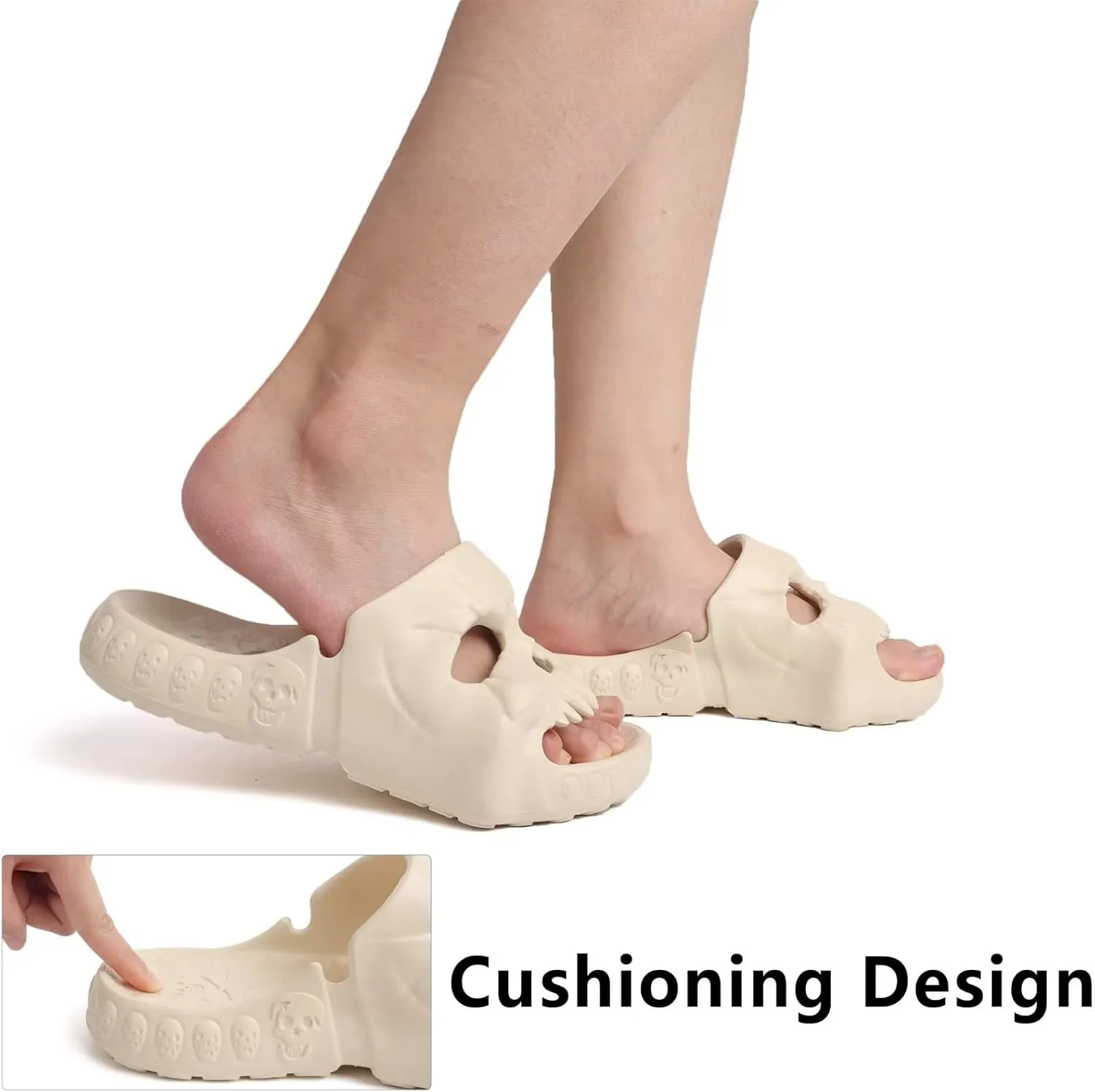 Skull Slides Sandals for Men Women,Non Slip Sport Cloud Cloudies Slides Slippers,Open Toe Slip on Comfy Beach Halloween Skull Slides Shower House Home Indoor Outdoor Thick Soft Shoes
