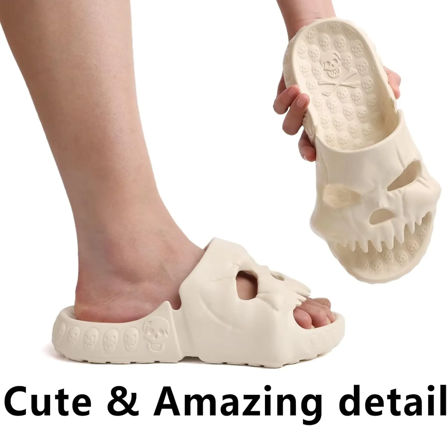 Skull Slides Sandals for Men Women,Non Slip Sport Cloud Cloudies Slides Slippers,Open Toe Slip on Comfy Beach Halloween Skull Slides Shower House Home Indoor Outdoor Thick Soft Shoes