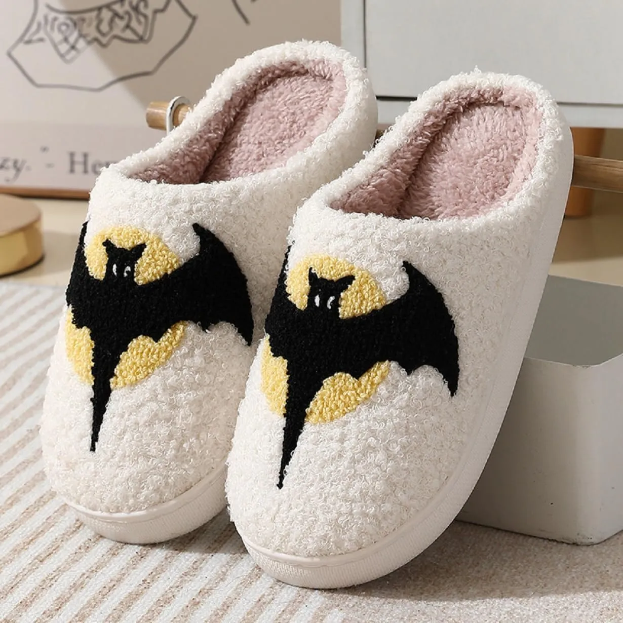 Slippers for Womens Mens Cut Retro Plush Soft Memory Foam House Shoes