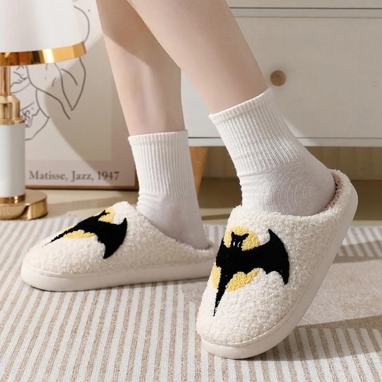Slippers for Womens Mens Cut Retro Plush Soft Memory Foam House Shoes