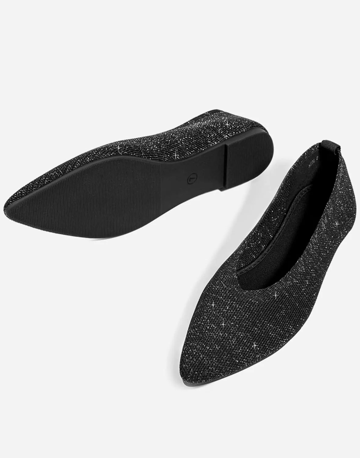 Slocyclub Flat Shoes for Women Classic Pointed Toe Slip On Ballet Shoes Knitted Texture Black Comfortable Dress Shoes