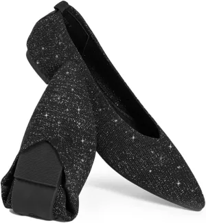 Slocyclub Flat Shoes for Women Classic Pointed Toe Slip On Ballet Shoes Knitted Texture Black Comfortable Dress Shoes