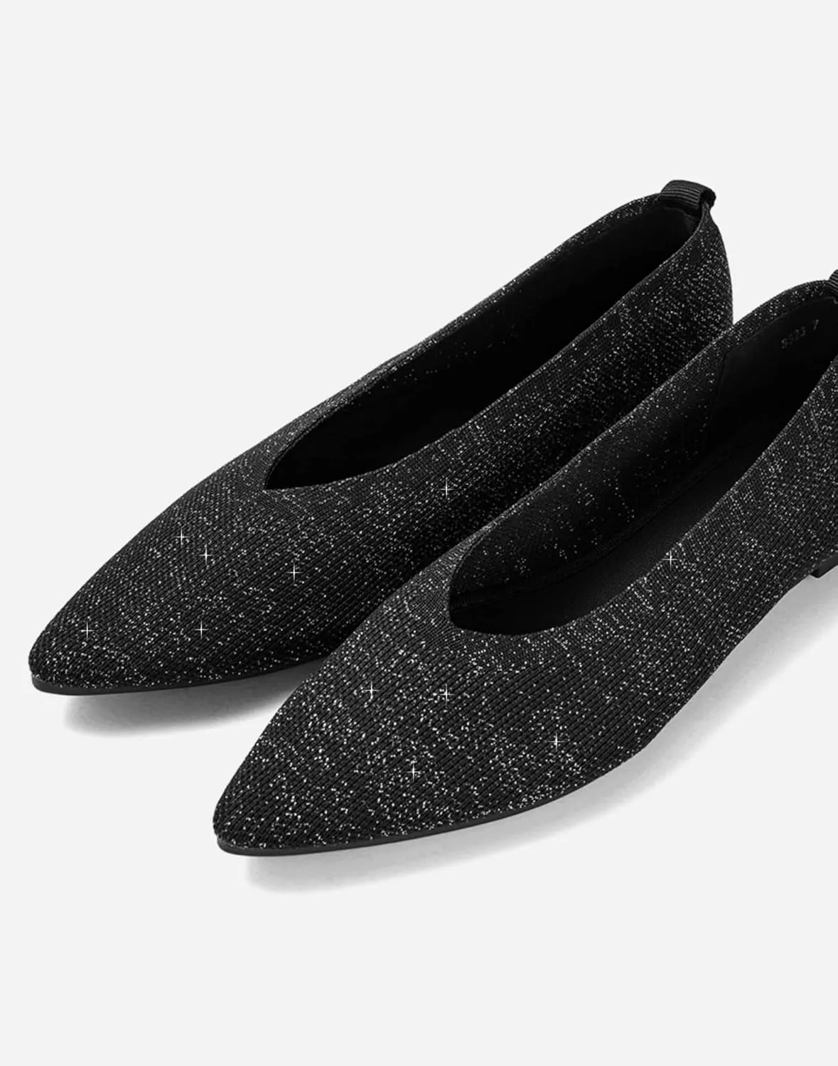 Slocyclub Flat Shoes for Women Classic Pointed Toe Slip On Ballet Shoes Knitted Texture Black Comfortable Dress Shoes