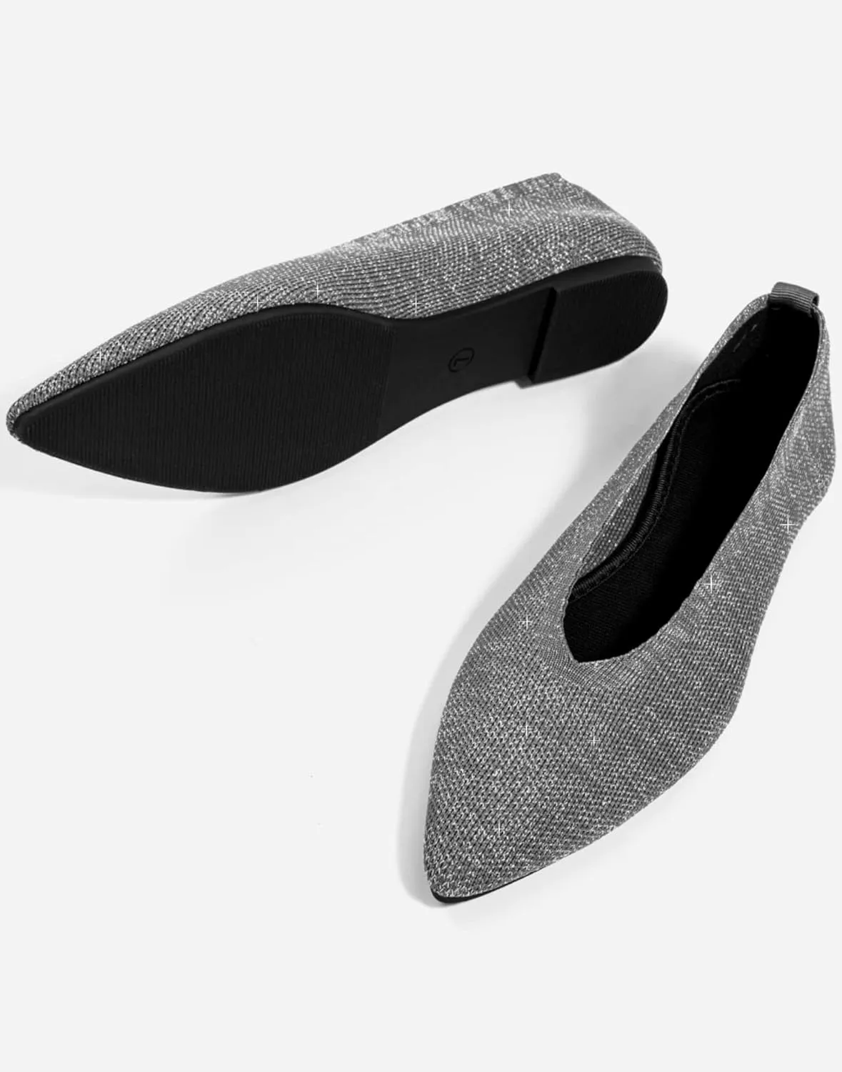 Slocyclub Flat Shoes for Women Classic Pointed Toe Slip On Ballet Shoes Knitted Texture Black Comfortable Dress Shoes