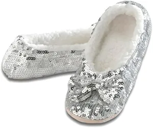 Snoozies Ballerina Bling Metallic Shine Women Slippers | Sequin Socks with Grippers