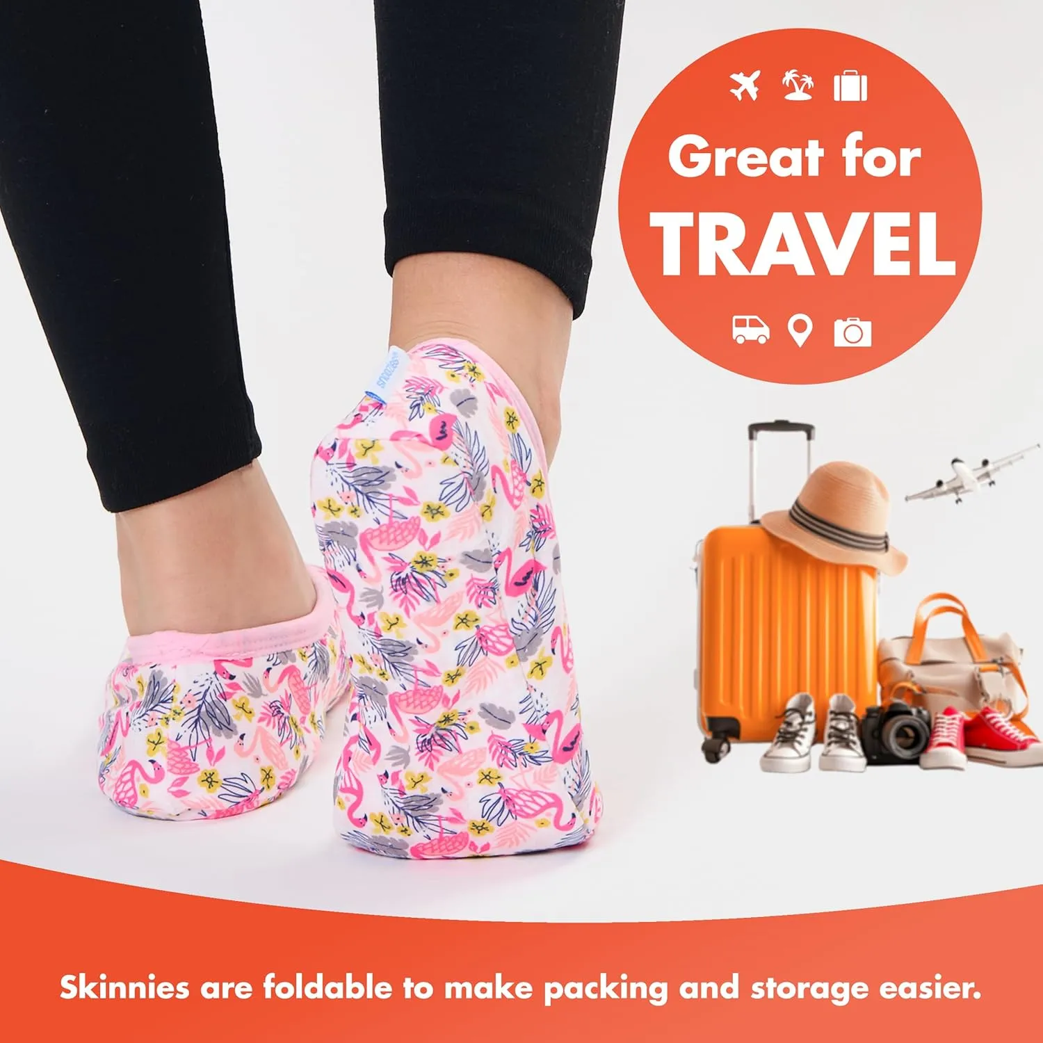 Snoozies Skinnies Slippers for Women - Non-Slip Lightweight and Soft Sherpa Lining - Foldable Travel