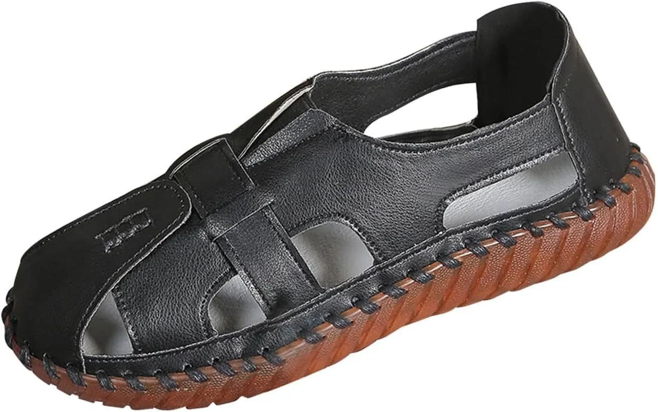 Soft Comfortable Sandals for Women Summer Casual Closed Toe Hollow Out Slip On Loafers Flat Fisherman Sandal Comfy Cute Breathable Orthopedic Beach Cowhide Loafers Comfort Driving Shoes
