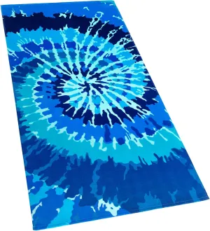 Softerry Tie Dye Beach Towel 30 x 60 inches 100% Cotton Velour One Side Printed (Blue Tie Dye, 30" x 60")