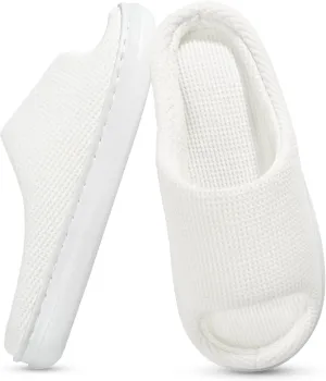 SOULROSE Summer House Memory Foam Slippers Comfy Spa Bedroom Slides Women Cloud Lightweight Waffle Cozy Open Toe Indoor Outdoor Platform Shoes