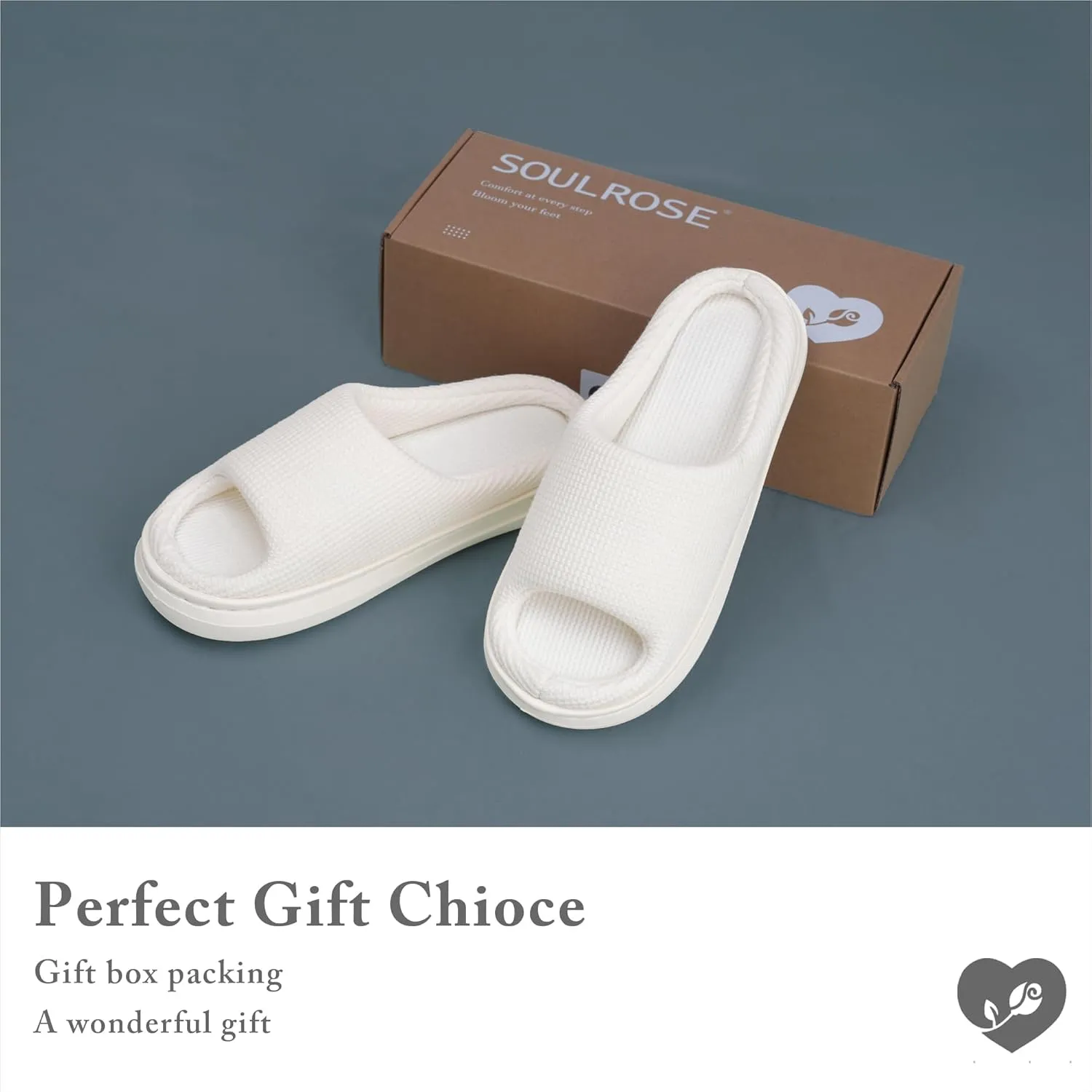 SOULROSE Summer House Memory Foam Slippers Comfy Spa Bedroom Slides Women Cloud Lightweight Waffle Cozy Open Toe Indoor Outdoor Platform Shoes