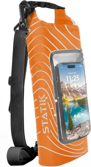 Statik MarCase Waterproof Dry Bag 2L - Roll Top Small Waterproof Bag, Touchscreen Phone Window & Light Reflective Pattern, Boating & Kayak Accessories for Fishing, Camping, Swimming (Orange)
