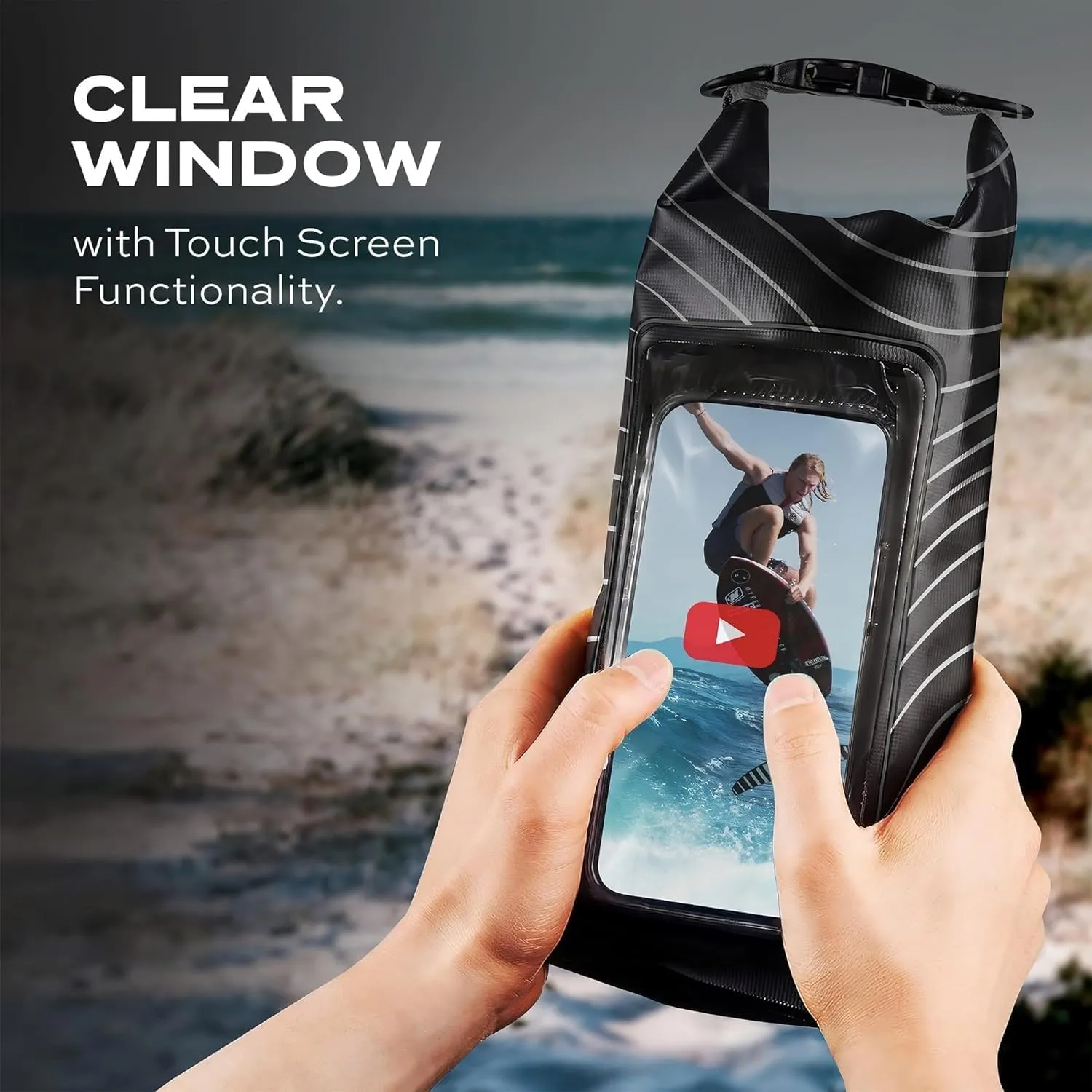 Statik MarCase Waterproof Dry Bag 2L - Roll Top Small Waterproof Bag, Touchscreen Phone Window & Light Reflective Stripes, Boating & Kayak Accessories for Fishing, Camping, Swimming (Black)