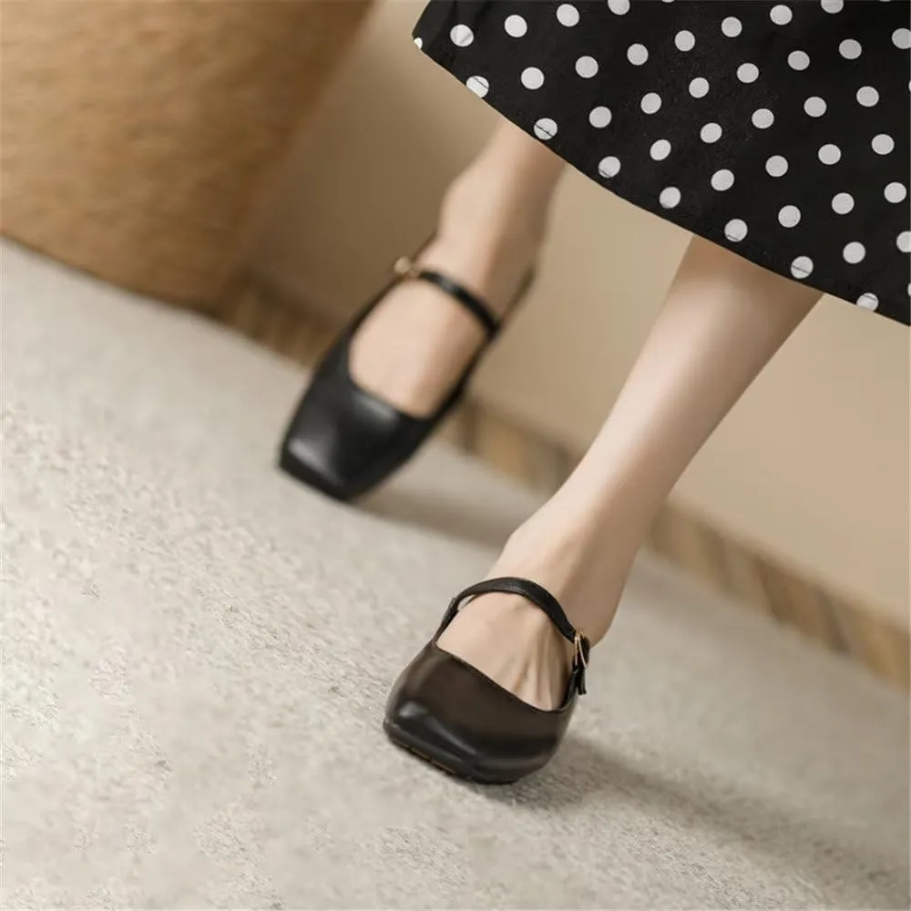 Stunner Mary Jane Square Toe Black Ballet Flats for Women - Comfortable Ankle Strap Casual Slip On Flats