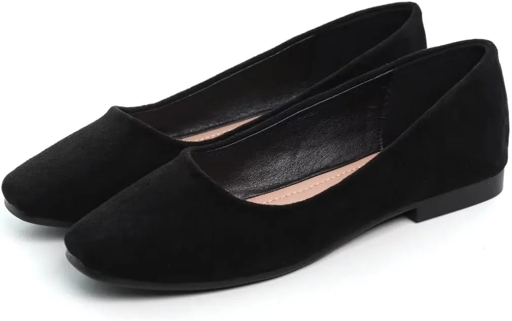 Stunner Women's Comfortable Slip On Ballet Shoes Square Toe Dress Flats Soft Walking Flats