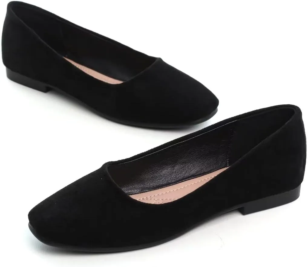 Stunner Women's Comfortable Slip On Ballet Shoes Square Toe Dress Flats Soft Walking Flats
