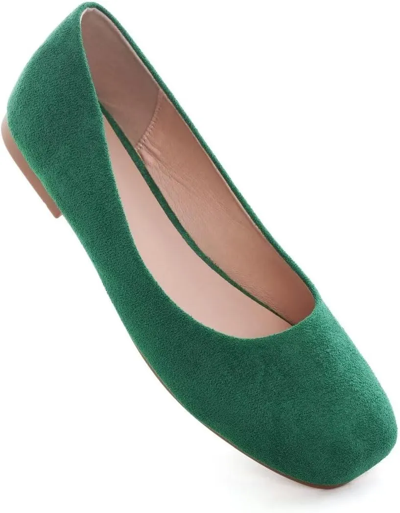 Stunner Women's Comfortable Slip On Ballet Shoes Square Toe Dress Flats Soft Walking Flats