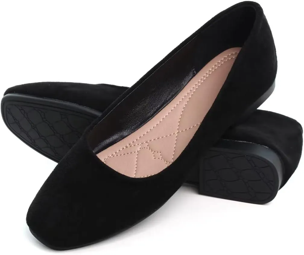 Stunner Women's Comfortable Slip On Ballet Shoes Square Toe Dress Flats Soft Walking Flats