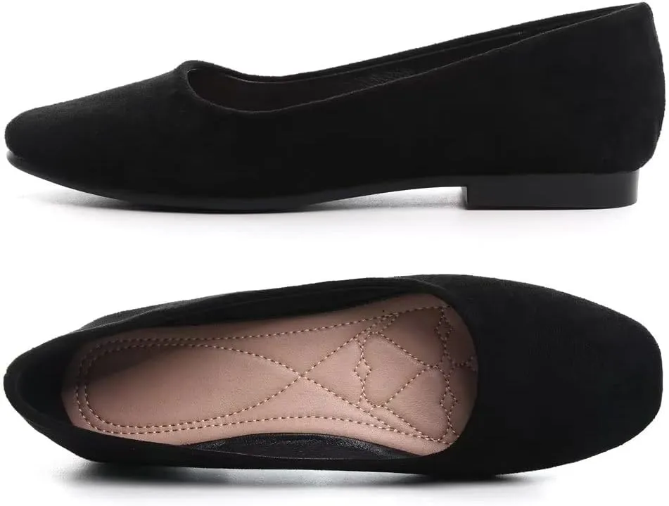 Stunner Women's Comfortable Slip On Ballet Shoes Square Toe Dress Flats Soft Walking Flats