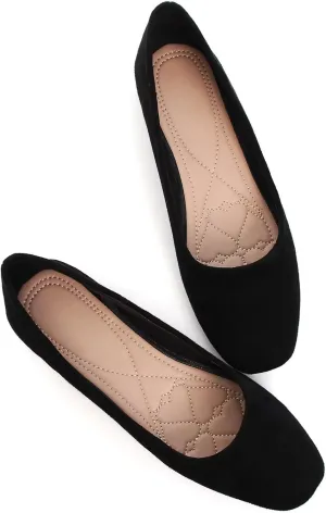 Stunner Women's Comfortable Slip On Ballet Shoes Square Toe Dress Flats Soft Walking Flats