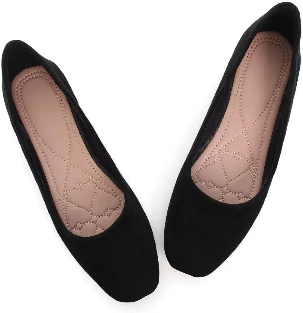 Stunner Women's Comfortable Slip On Ballet Shoes Square Toe Dress Flats Soft Walking Flats