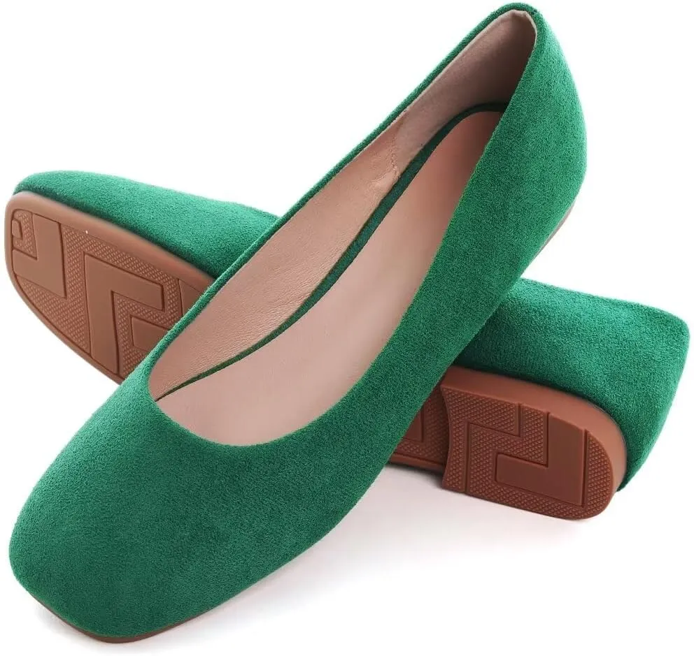 Stunner Women's Comfortable Slip On Ballet Shoes Square Toe Dress Flats Soft Walking Flats