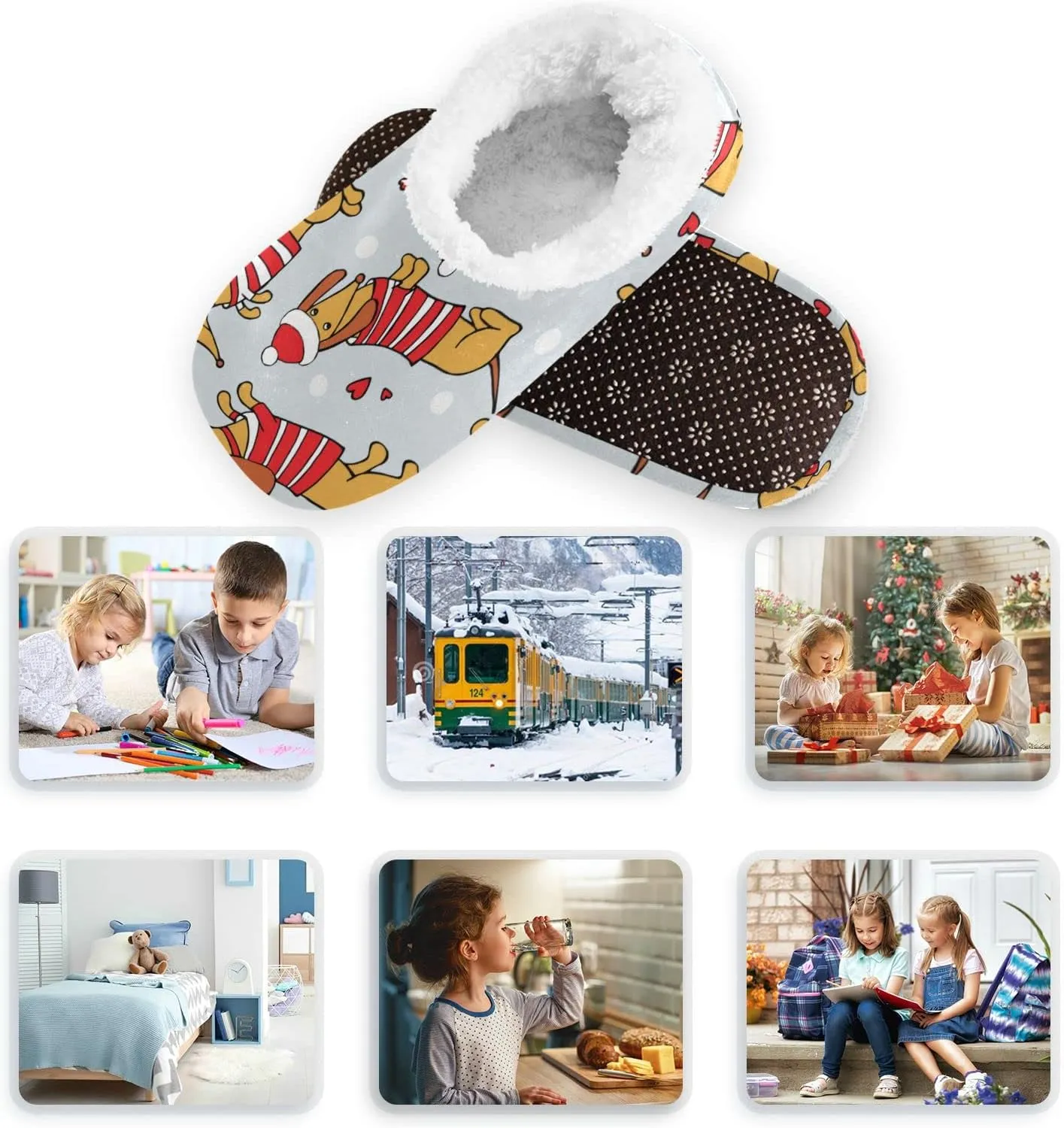 The Most Wonderful Time Kids House Slippers Red Green Buffalo Plaid Boys Closed Back Fuzzy Feet Slippers Girls Coral Fleece Slipper Socks No Skid Warm Cozy Home Slippers For Indoor Outdoor Winter