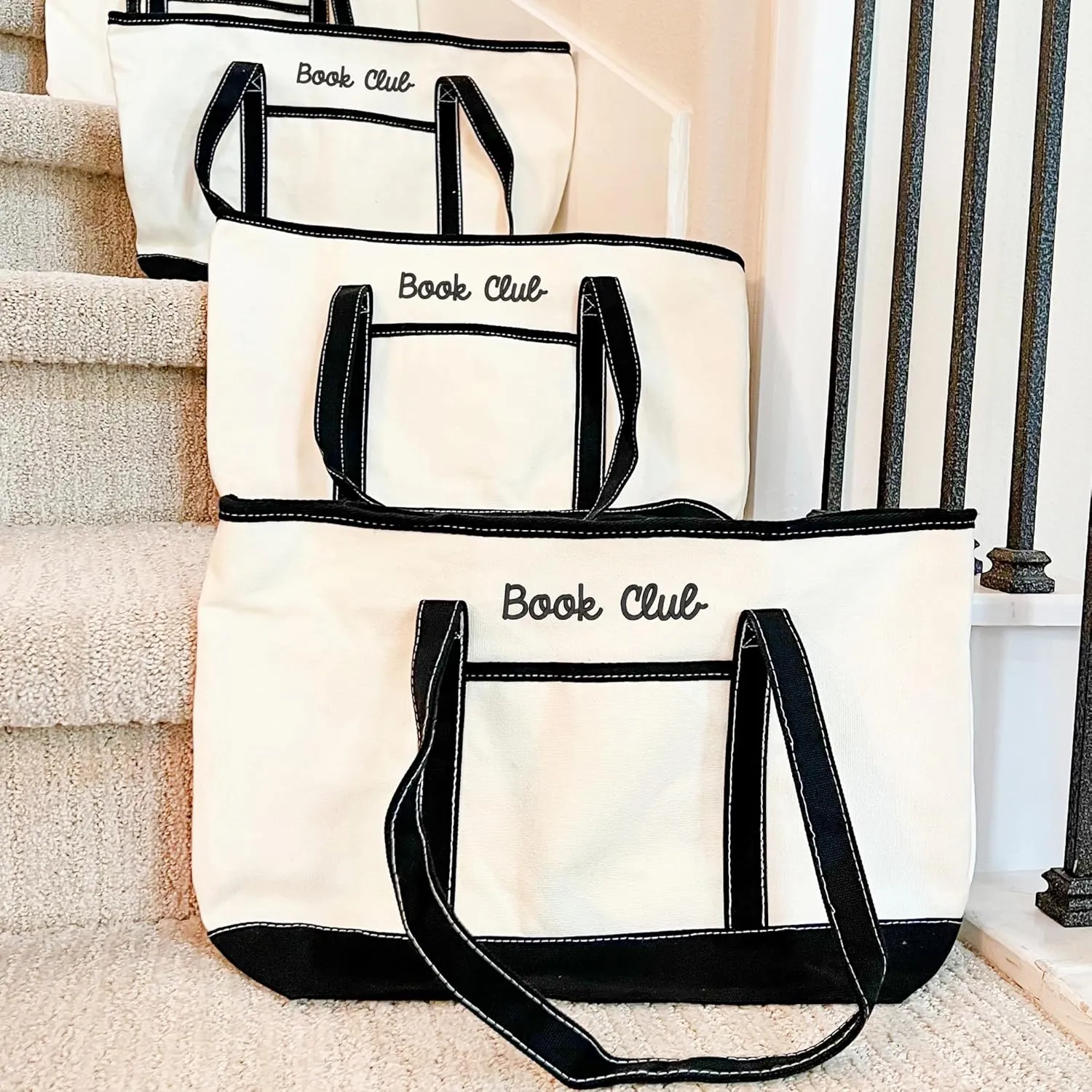 Threadart Personalized with Embroidery Large 100% Cotton Natural Canvas Tote Bag With Hot Pink Handles - 18.5"x11.5"x5.5" - 14 oz Canvas - For Women, Shopping, Beach, Getaways, Gifts