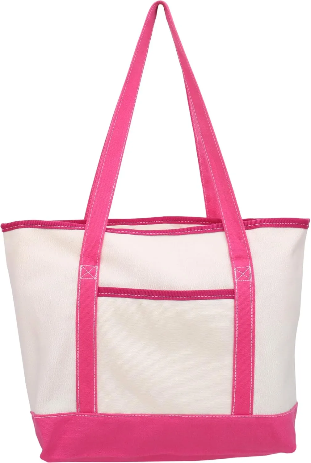 Threadart Personalized with Embroidery Large 100% Cotton Natural Canvas Tote Bag With Hot Pink Handles - 18.5"x11.5"x5.5" - 14 oz Canvas - For Women, Shopping, Beach, Getaways, Gifts