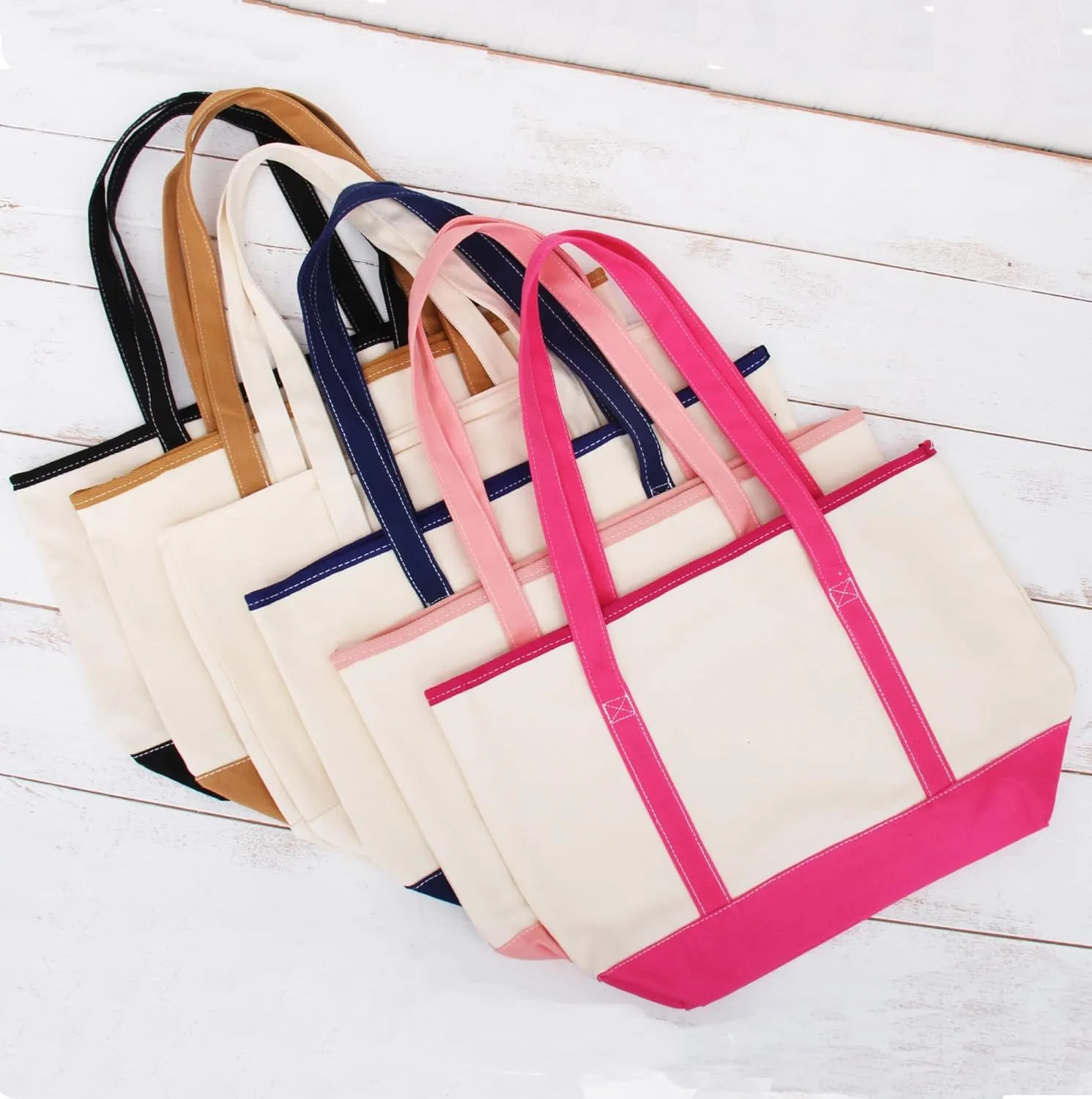Threadart Personalized with Embroidery Large 100% Cotton Natural Canvas Tote Bag With Hot Pink Handles - 18.5"x11.5"x5.5" - 14 oz Canvas - For Women, Shopping, Beach, Getaways, Gifts